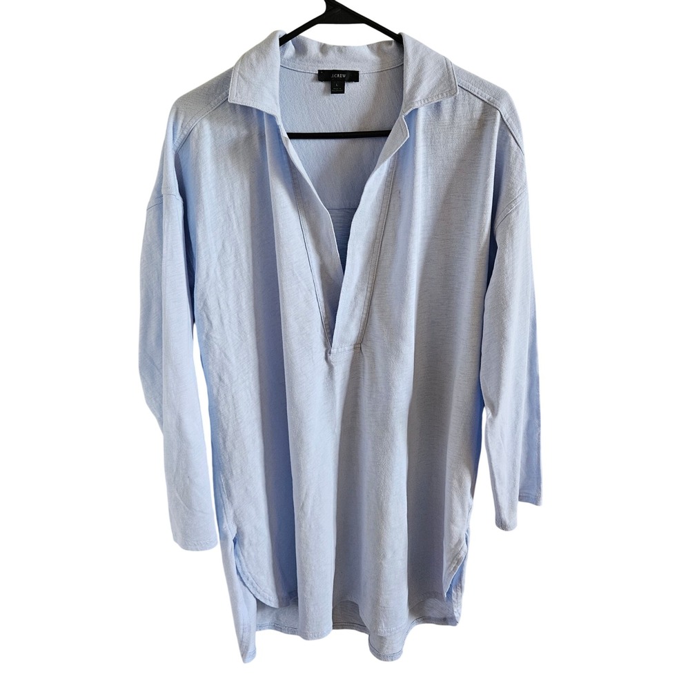 J.Crew Womens Light Blue Cotton Slub Jersey V-Neck Tunic Top BH543 L